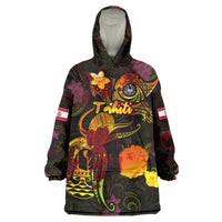 Tahiti French Polynesia Wearable Blanket Hoodie Octopus Plumeria Polynesian Tattoo