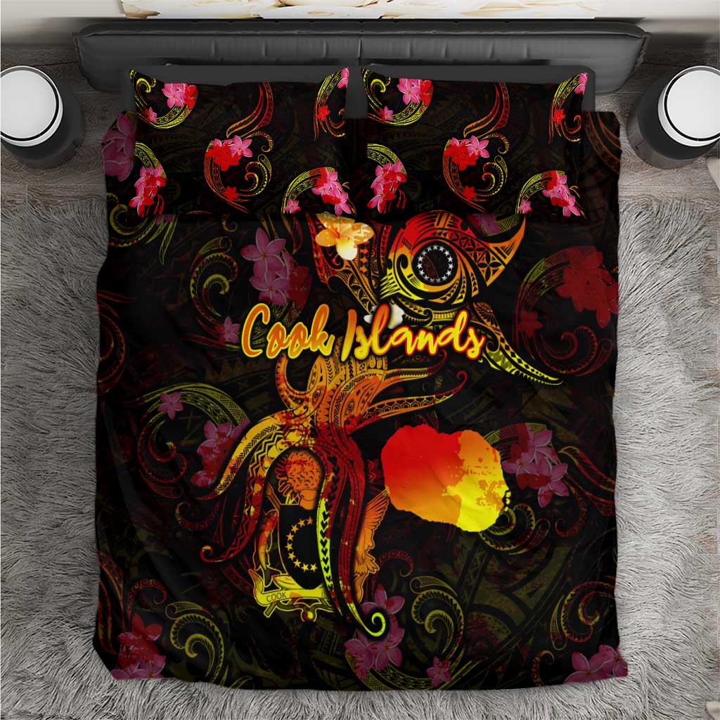 Cook Islands Bedding Set Octopus Plumeria Polynesian Tattoo