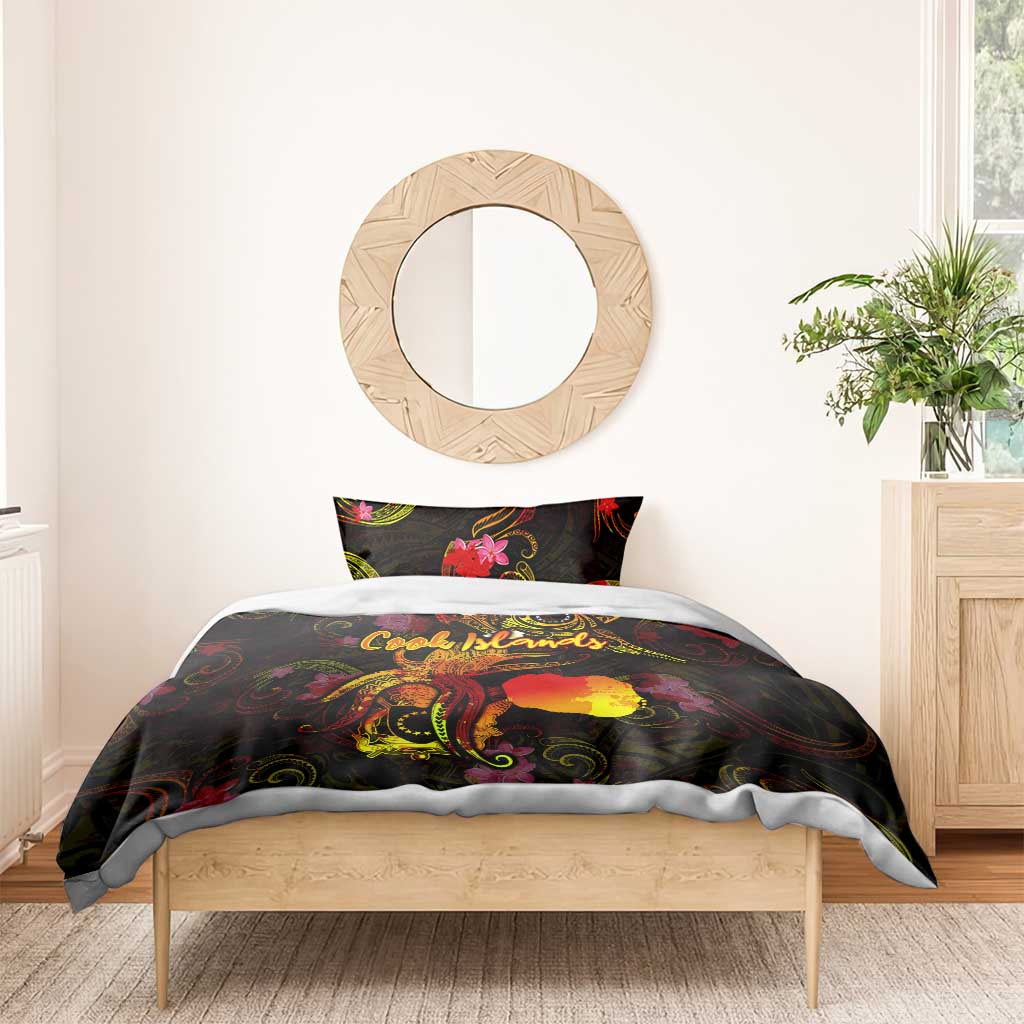 Cook Islands Bedding Set Octopus Plumeria Polynesian Tattoo