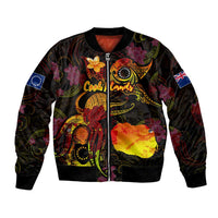 Cook Islands Bomber Jacket Octopus Plumeria Polynesian Tattoo DT02 Unisex Black - Polynesian Pride