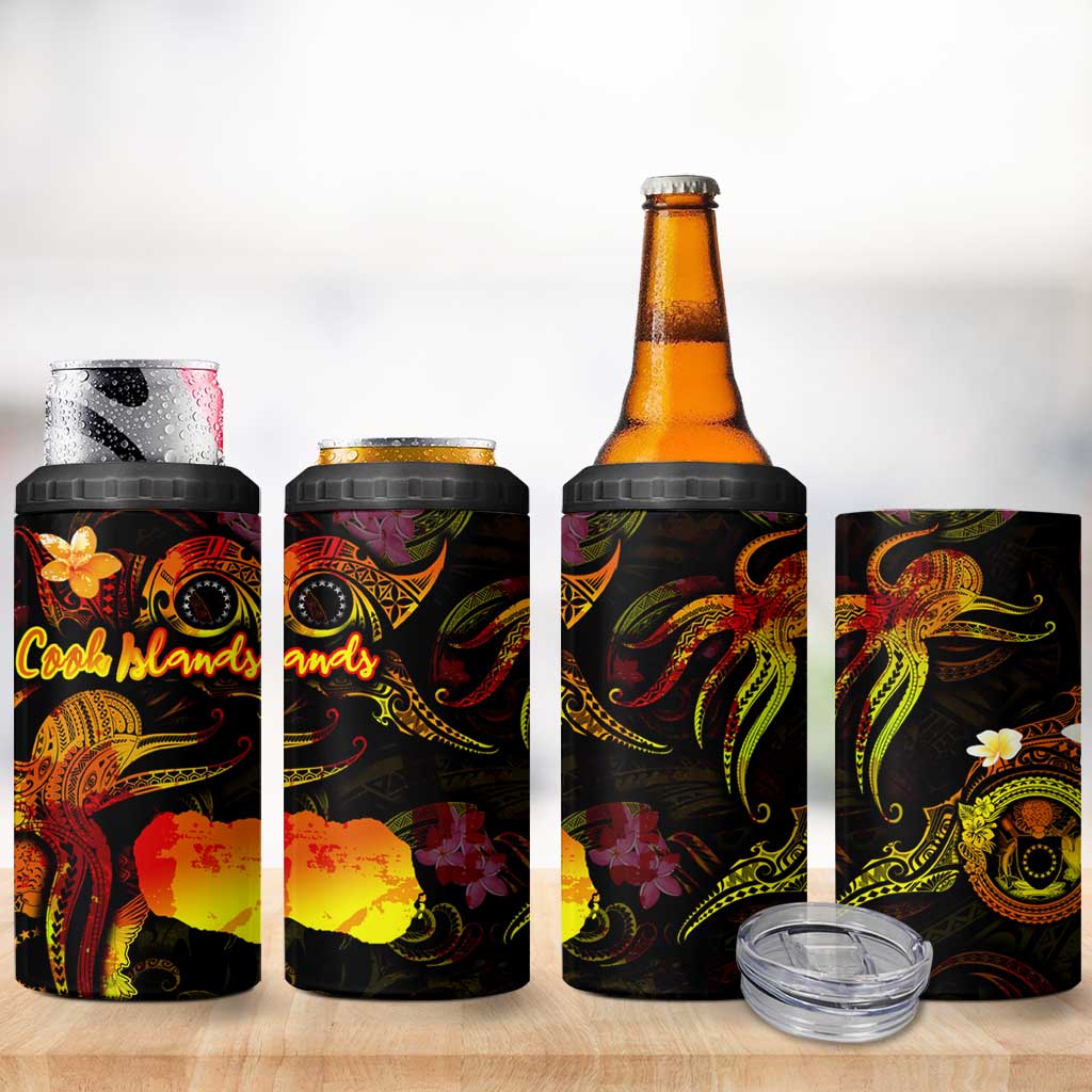 Cook Islands 4 in 1 Can Cooler Tumbler Octopus Plumeria Polynesian Tattoo