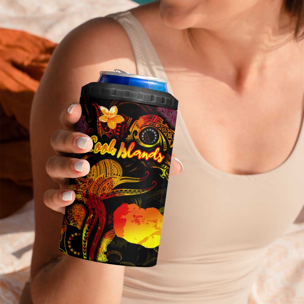 Cook Islands 4 in 1 Can Cooler Tumbler Octopus Plumeria Polynesian Tattoo