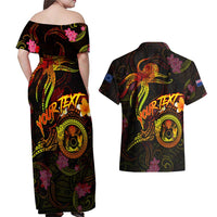 Cook Islands Couples Matching Off Shoulder Maxi Dress and Hawaiian Shirt Octopus Plumeria Polynesian Tattoo