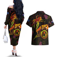 Cook Islands Couples Matching Off The Shoulder Long Sleeve Dress and Hawaiian Shirt Octopus Plumeria Polynesian Tattoo DT02 - Polynesian Pride