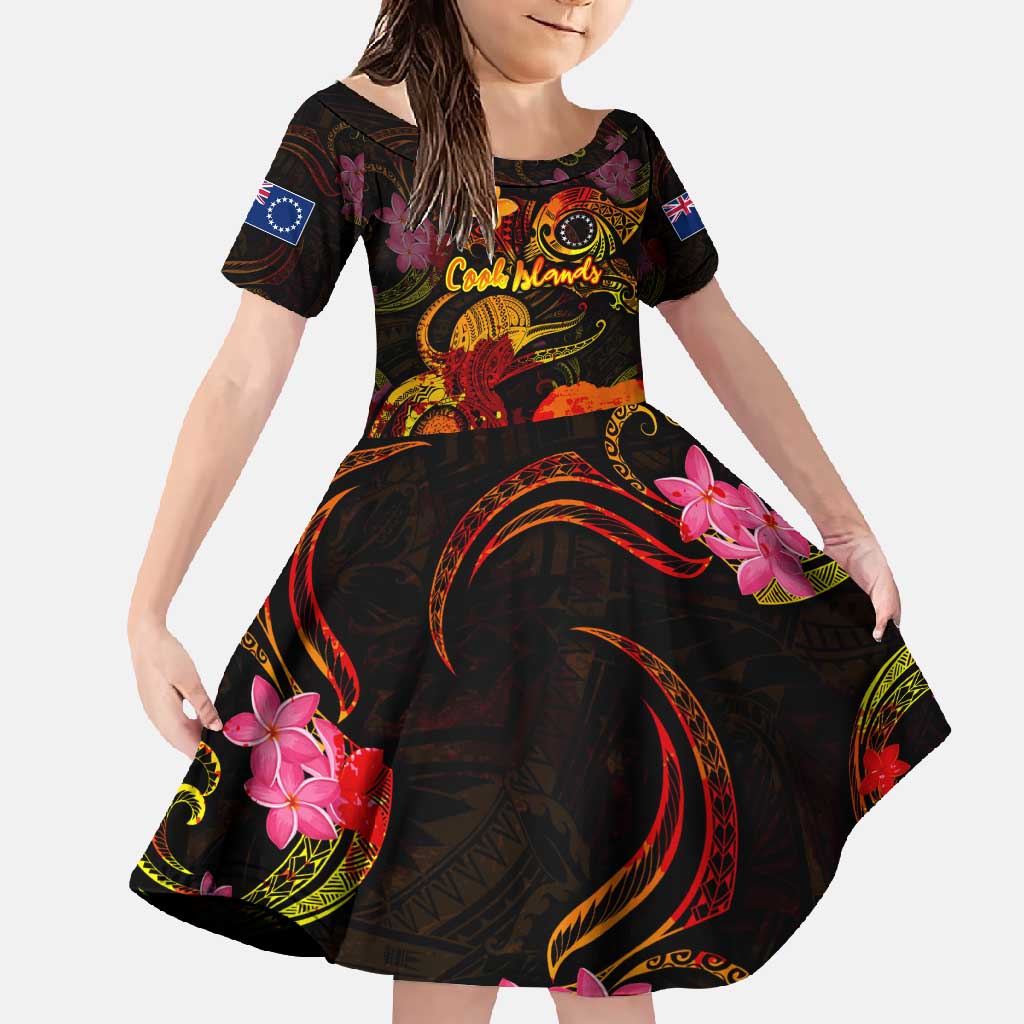Cook Islands Family Matching Long Sleeve Bodycon Dress and Hawaiian Shirt Octopus Plumeria Polynesian Tattoo DT02 Daughter's Dress Black - Polynesian Pride