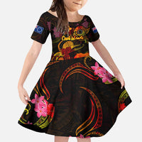Cook Islands Family Matching Long Sleeve Bodycon Dress and Hawaiian Shirt Octopus Plumeria Polynesian Tattoo DT02 Daughter's Dress Black - Polynesian Pride