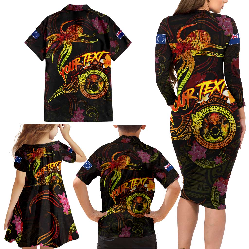 Cook Islands Family Matching Long Sleeve Bodycon Dress and Hawaiian Shirt Octopus Plumeria Polynesian Tattoo DT02 - Polynesian Pride