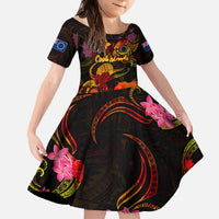 Cook Islands Family Matching Off The Shoulder Long Sleeve Dress and Hawaiian Shirt Octopus Plumeria Polynesian Tattoo DT02 Daughter's Dress Black - Polynesian Pride