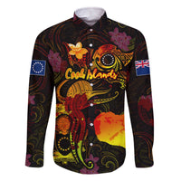 Cook Islands Family Matching Off The Shoulder Long Sleeve Dress and Hawaiian Shirt Octopus Plumeria Polynesian Tattoo DT02 Dad's Shirt - Long Sleeve Black - Polynesian Pride