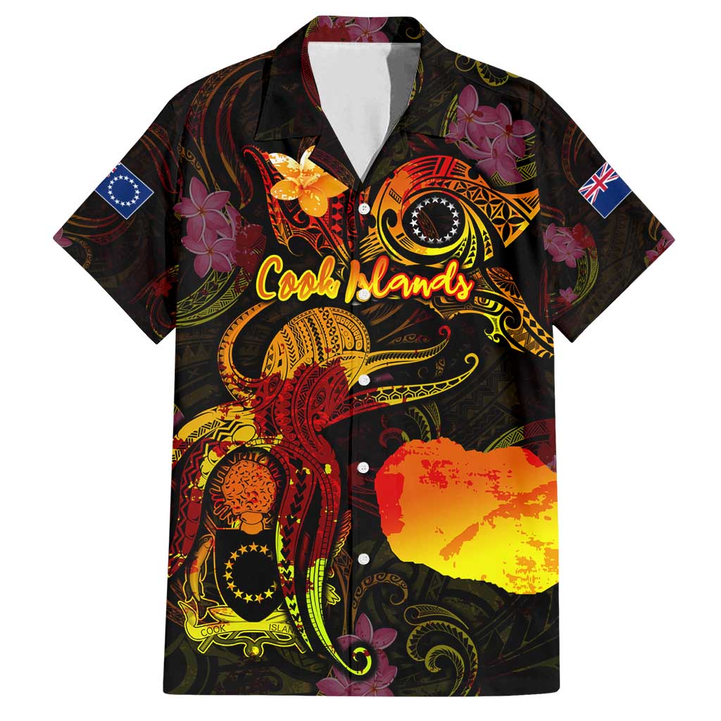 Cook Islands Family Matching Off Shoulder Short Dress and Hawaiian Shirt Octopus Plumeria Polynesian Tattoo