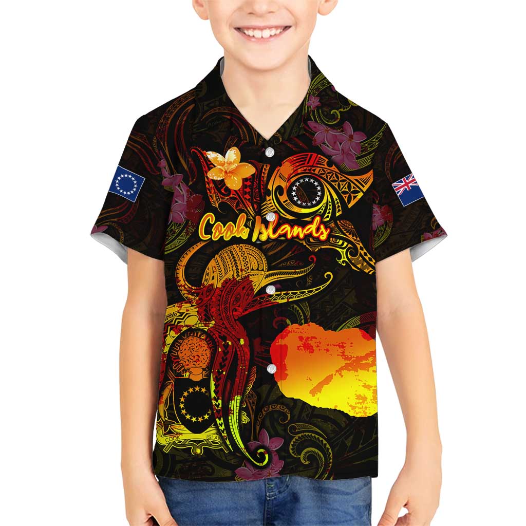 Cook Islands Family Matching Off Shoulder Short Dress and Hawaiian Shirt Octopus Plumeria Polynesian Tattoo