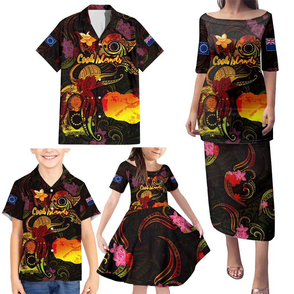 Cook Islands Family Matching Puletasi and Hawaiian Shirt Octopus Plumeria Polynesian Tattoo DT02 - Polynesian Pride