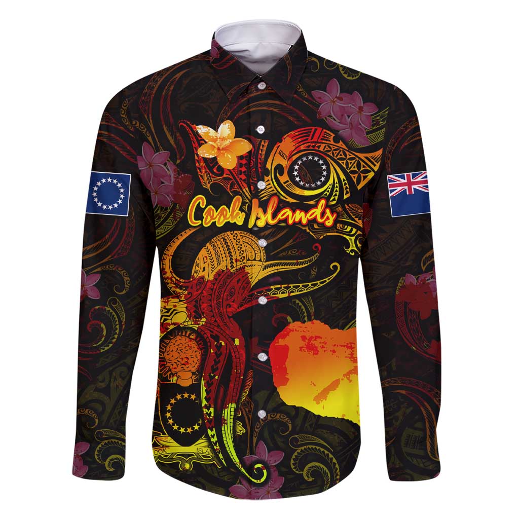 Cook Islands Family Matching Short Sleeve Bodycon Dress and Hawaiian Shirt Octopus Plumeria Polynesian Tattoo DT02 Dad's Shirt - Long Sleeve Black - Polynesian Pride
