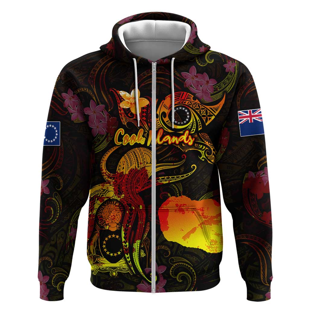 Cook Islands Hoodie Octopus Plumeria Polynesian Tattoo