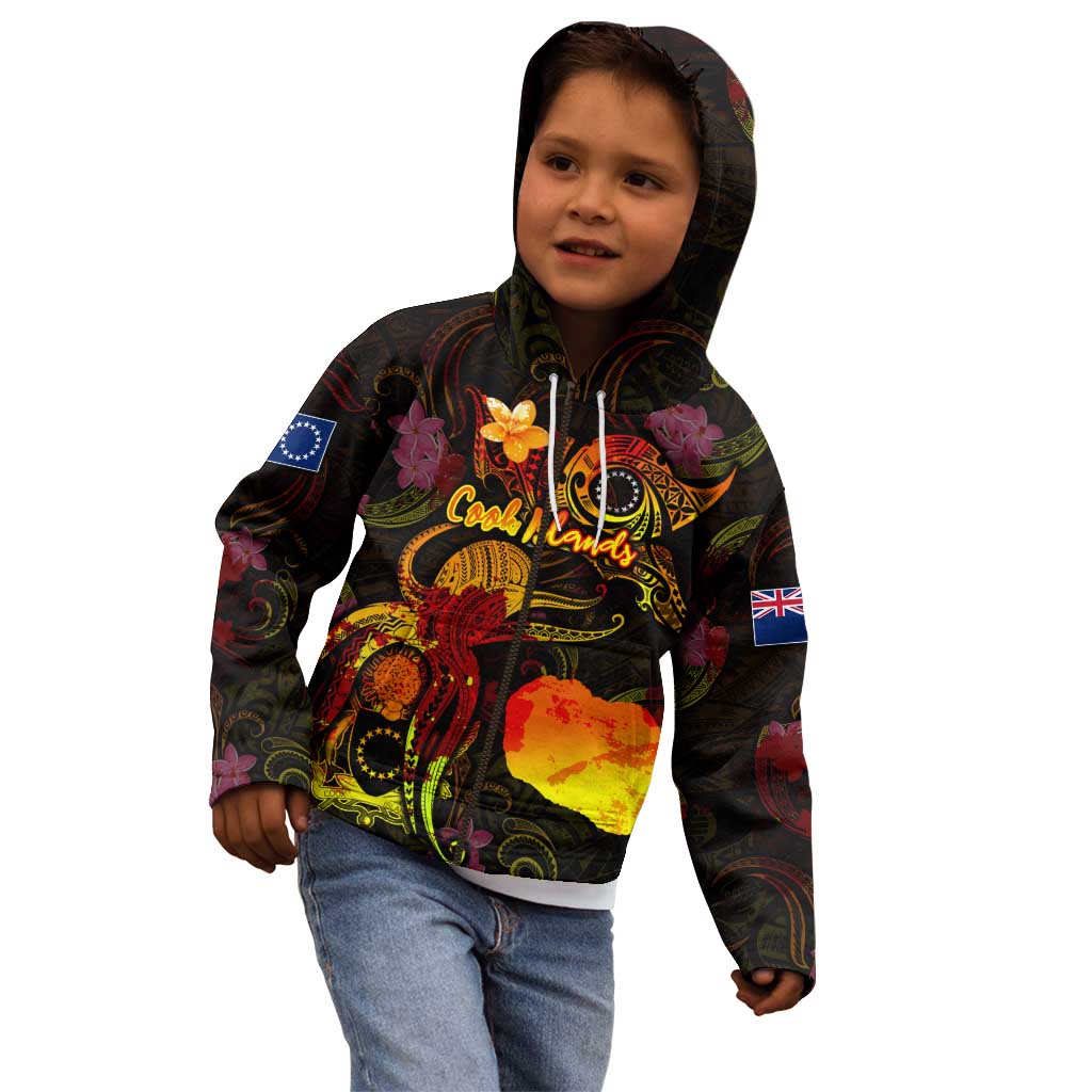 Cook Islands Kid Hoodie Octopus Plumeria Polynesian Tattoo