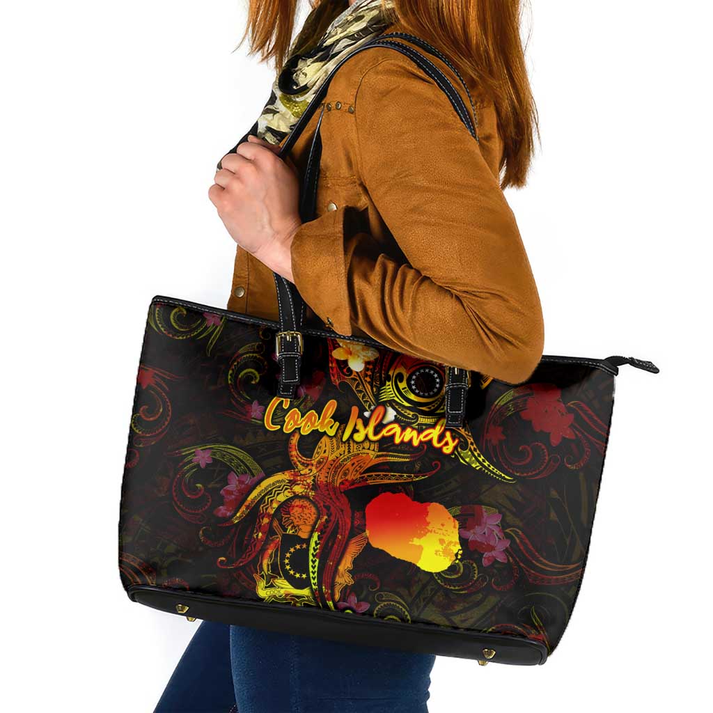 Cook Islands Leather Tote Bag Octopus Plumeria Polynesian Tattoo