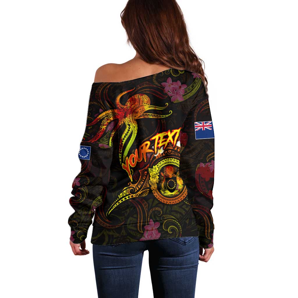 Cook Islands Off Shoulder Sweater Octopus Plumeria Polynesian Tattoo
