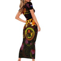 Cook Islands Short Sleeve Bodycon Dress Octopus Plumeria Polynesian Tattoo