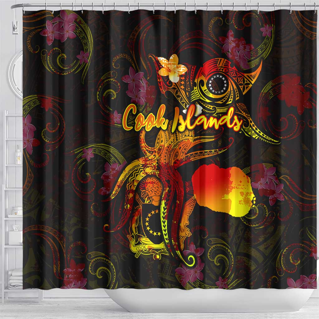 Cook Islands Shower Curtain Octopus Plumeria Polynesian Tattoo