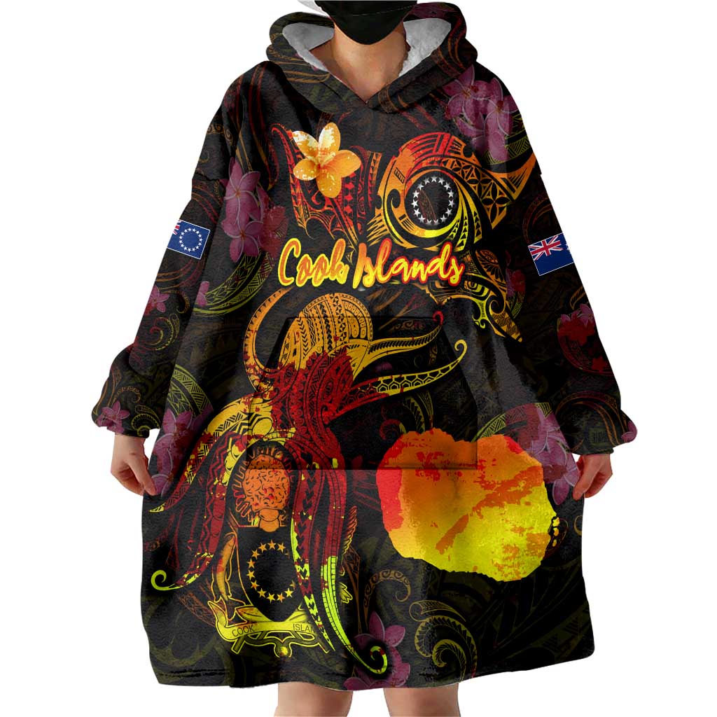 Cook Islands Wearable Blanket Hoodie Octopus Plumeria Polynesian Tattoo