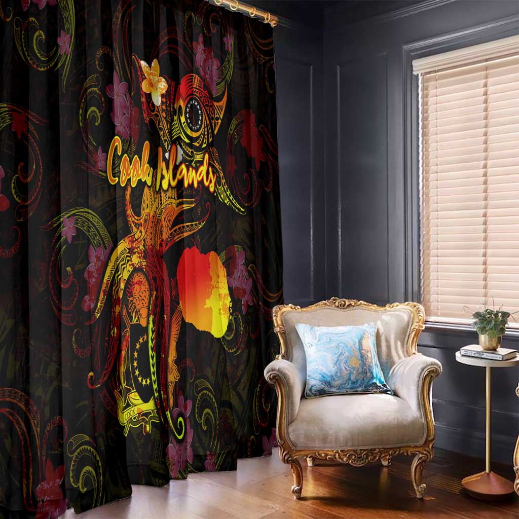 Cook Islands Window Curtain Octopus Plumeria Polynesian Tattoo