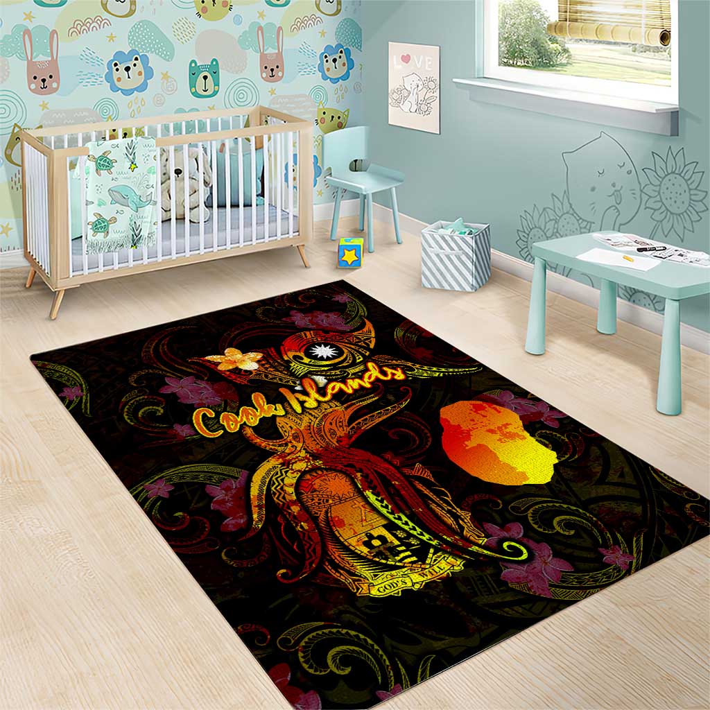 Nauru Area Rug Octopus Plumeria Polynesian Tattoo