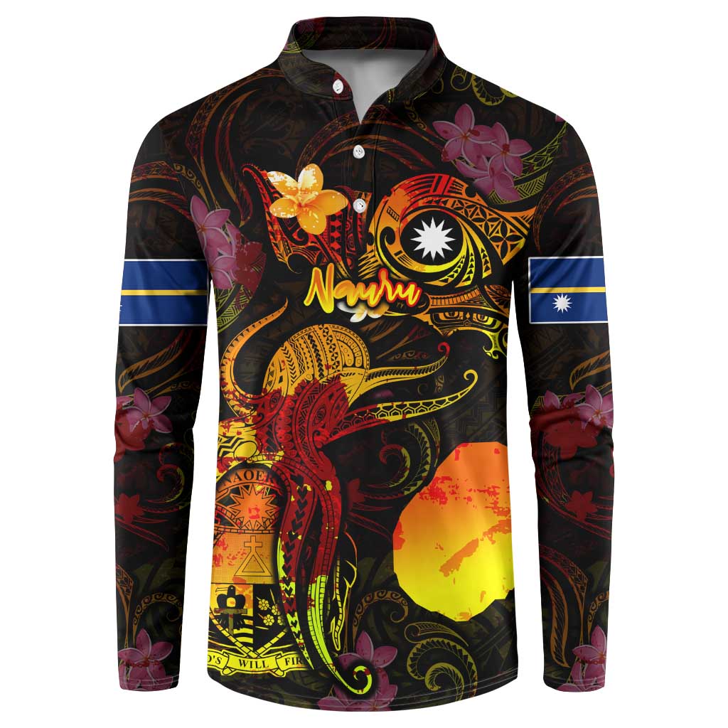 Nauru Button Sweatshirt Octopus Plumeria Polynesian Tattoo