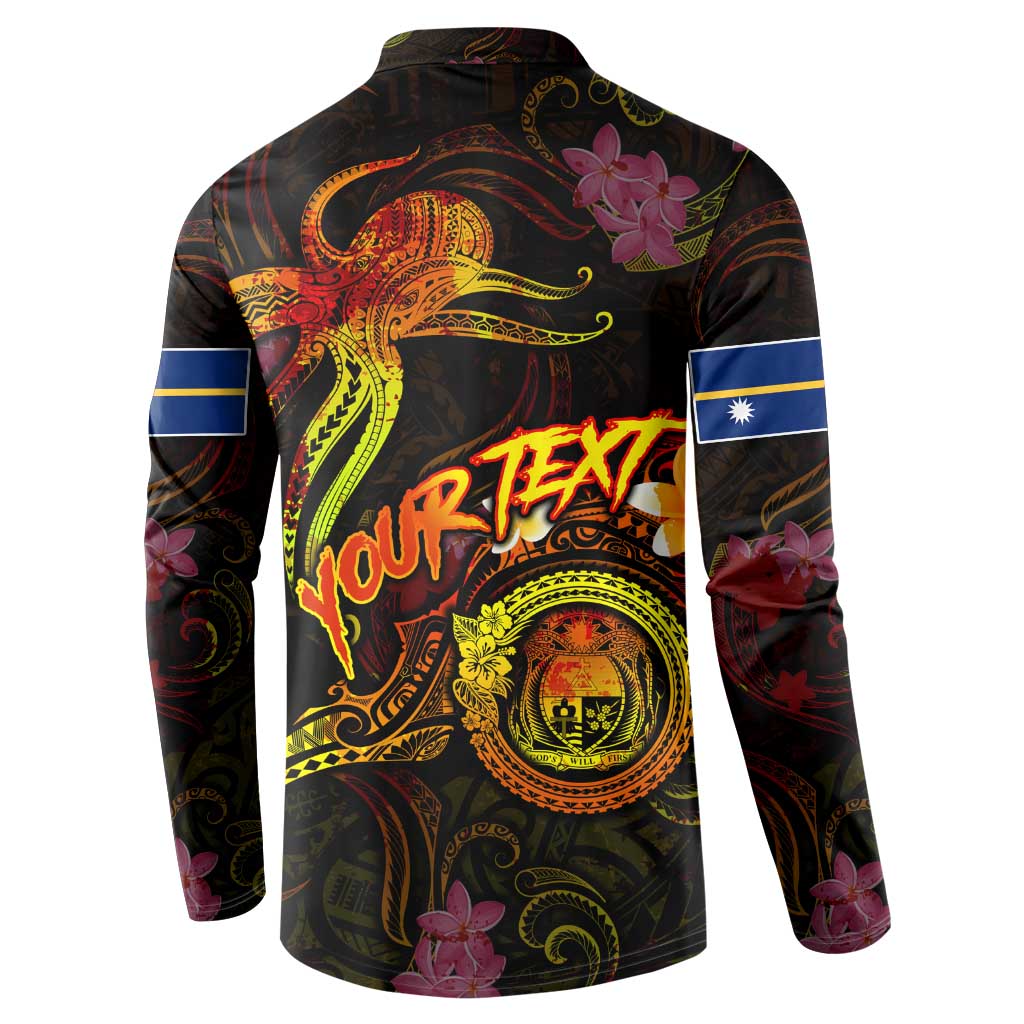 Nauru Button Sweatshirt Octopus Plumeria Polynesian Tattoo