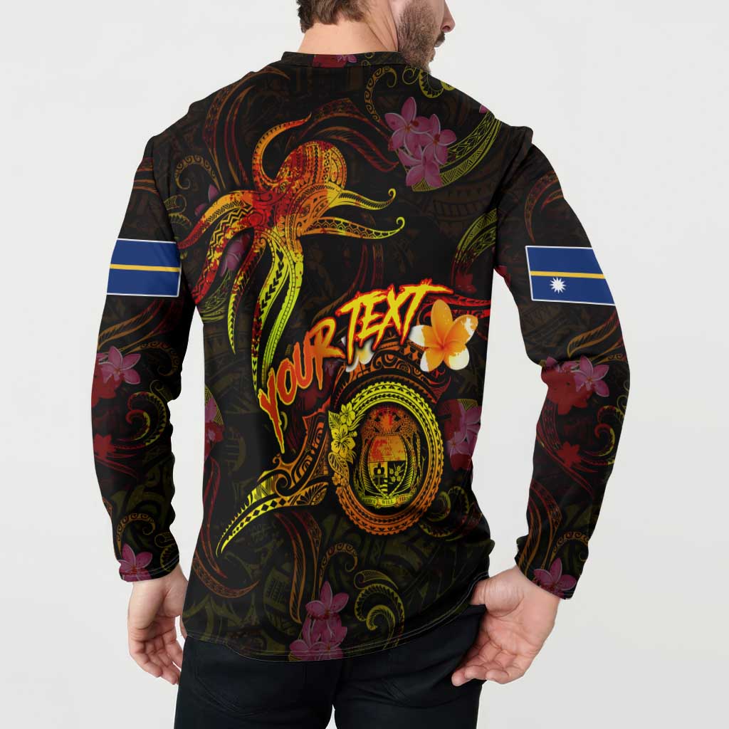 Nauru Button Sweatshirt Octopus Plumeria Polynesian Tattoo
