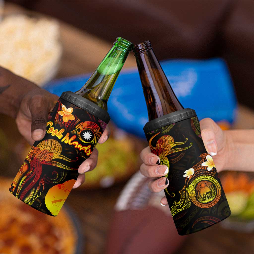 Nauru 4 in 1 Can Cooler Tumbler Octopus Plumeria Polynesian Tattoo