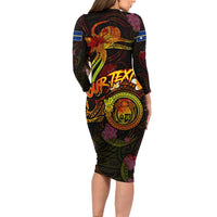 Nauru Family Matching Long Sleeve Bodycon Dress and Hawaiian Shirt Octopus Plumeria Polynesian Tattoo