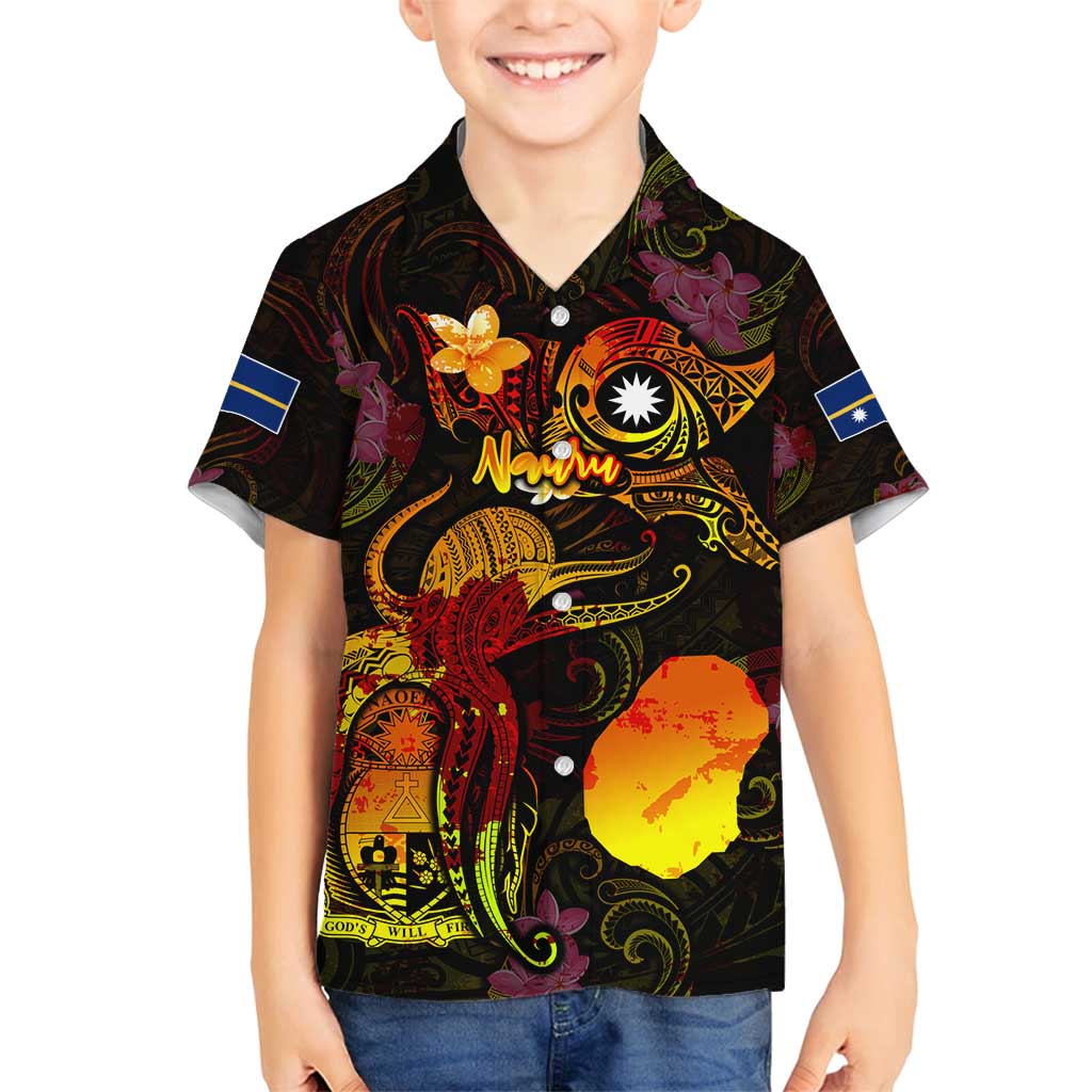 Nauru Family Matching Long Sleeve Bodycon Dress and Hawaiian Shirt Octopus Plumeria Polynesian Tattoo