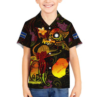 Nauru Family Matching Off Shoulder Short Dress and Hawaiian Shirt Octopus Plumeria Polynesian Tattoo