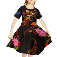 Nauru Kid Short Sleeve Dress Octopus Plumeria Polynesian Tattoo