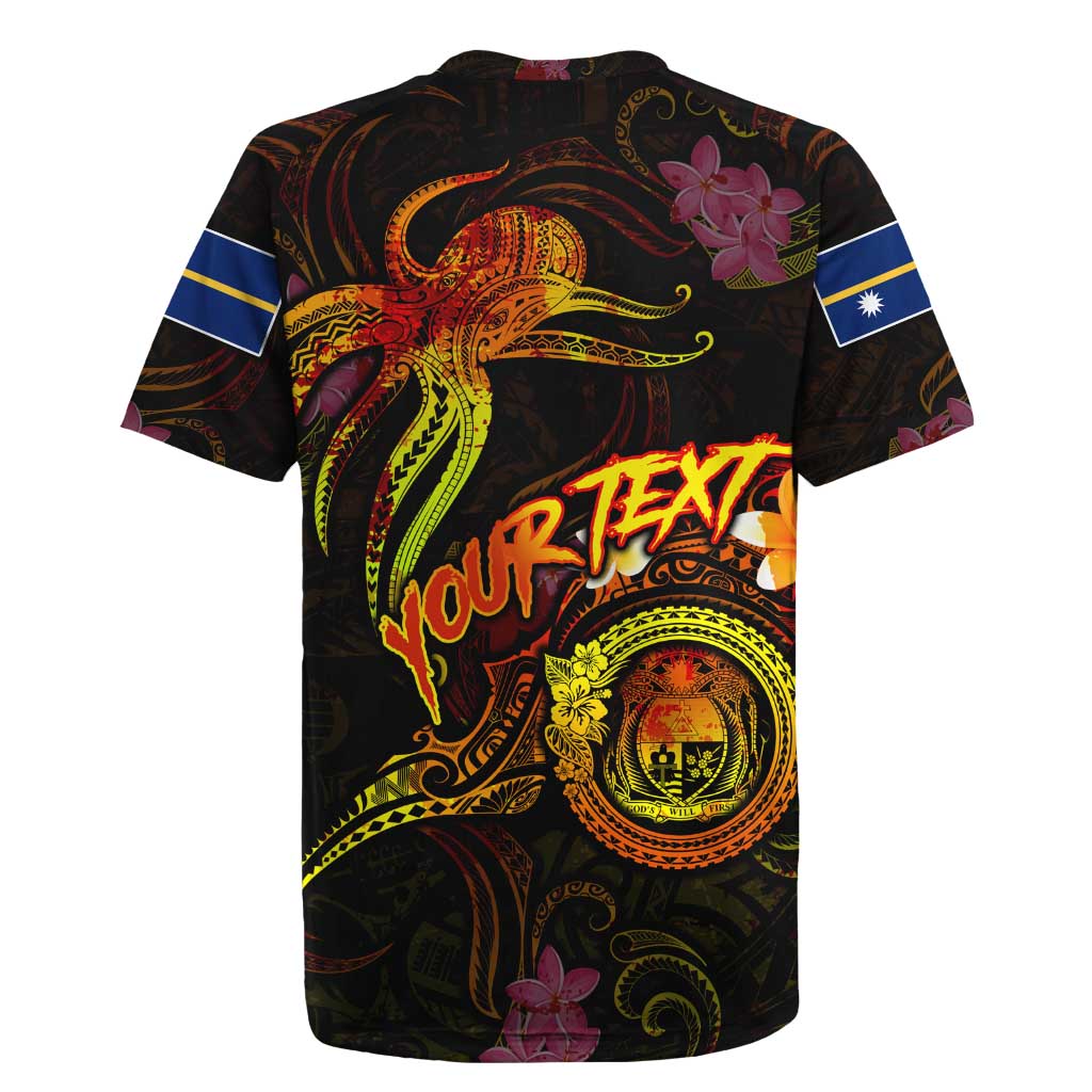Nauru Rugby Jersey Octopus Plumeria Polynesian Tattoo