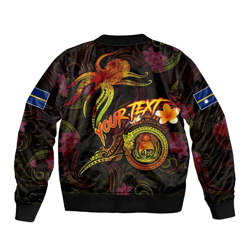 Nauru Sleeve Zip Bomber Jacket Octopus Plumeria Polynesian Tattoo