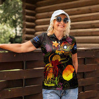 Nauru Women Polo Shirt Octopus Plumeria Polynesian Tattoo
