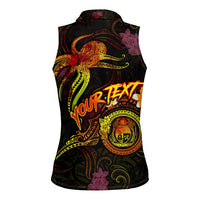 Nauru Women Sleeveless Polo Shirt Octopus Plumeria Polynesian Tattoo