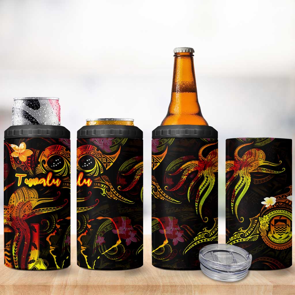 Tuvalu 4 in 1 Can Cooler Tumbler Octopus Plumeria Polynesian Tattoo