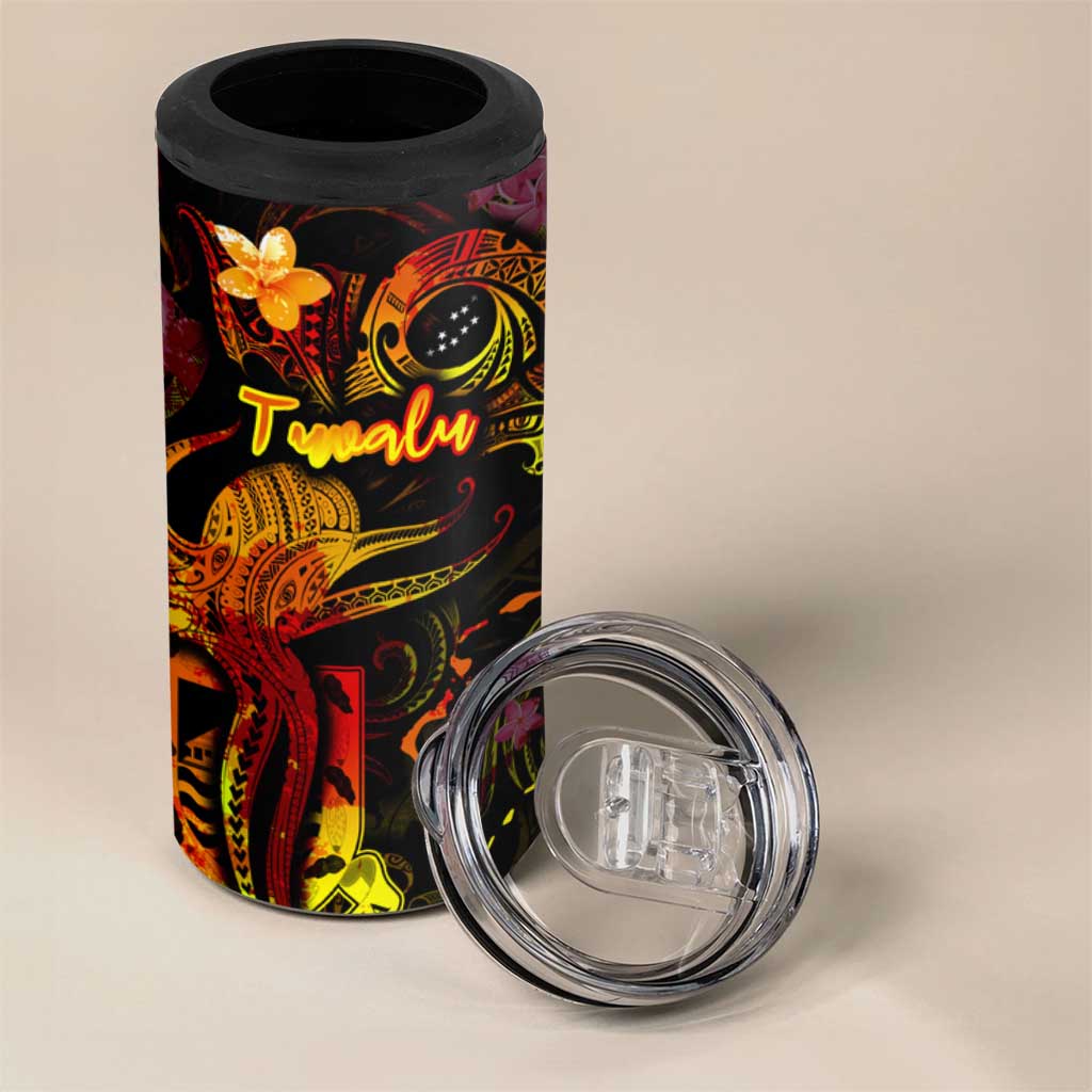 Tuvalu 4 in 1 Can Cooler Tumbler Octopus Plumeria Polynesian Tattoo