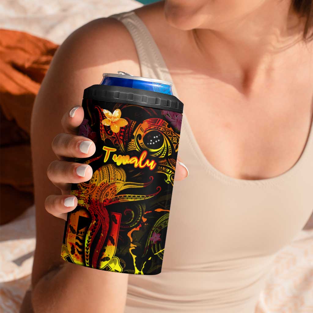 Tuvalu 4 in 1 Can Cooler Tumbler Octopus Plumeria Polynesian Tattoo