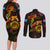 Tuvalu Couples Matching Long Sleeve Bodycon Dress and Long Sleeve Button Shirt Octopus Plumeria Polynesian Tattoo