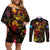 Tuvalu Couples Matching Off Shoulder Short Dress and Long Sleeve Button Shirt Octopus Plumeria Polynesian Tattoo