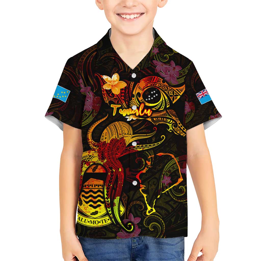 Tuvalu Kid Hawaiian Shirt Octopus Plumeria Polynesian Tattoo