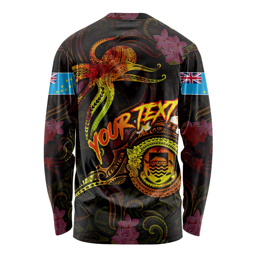 Tuvalu Long Sleeve Shirt Octopus Plumeria Polynesian Tattoo