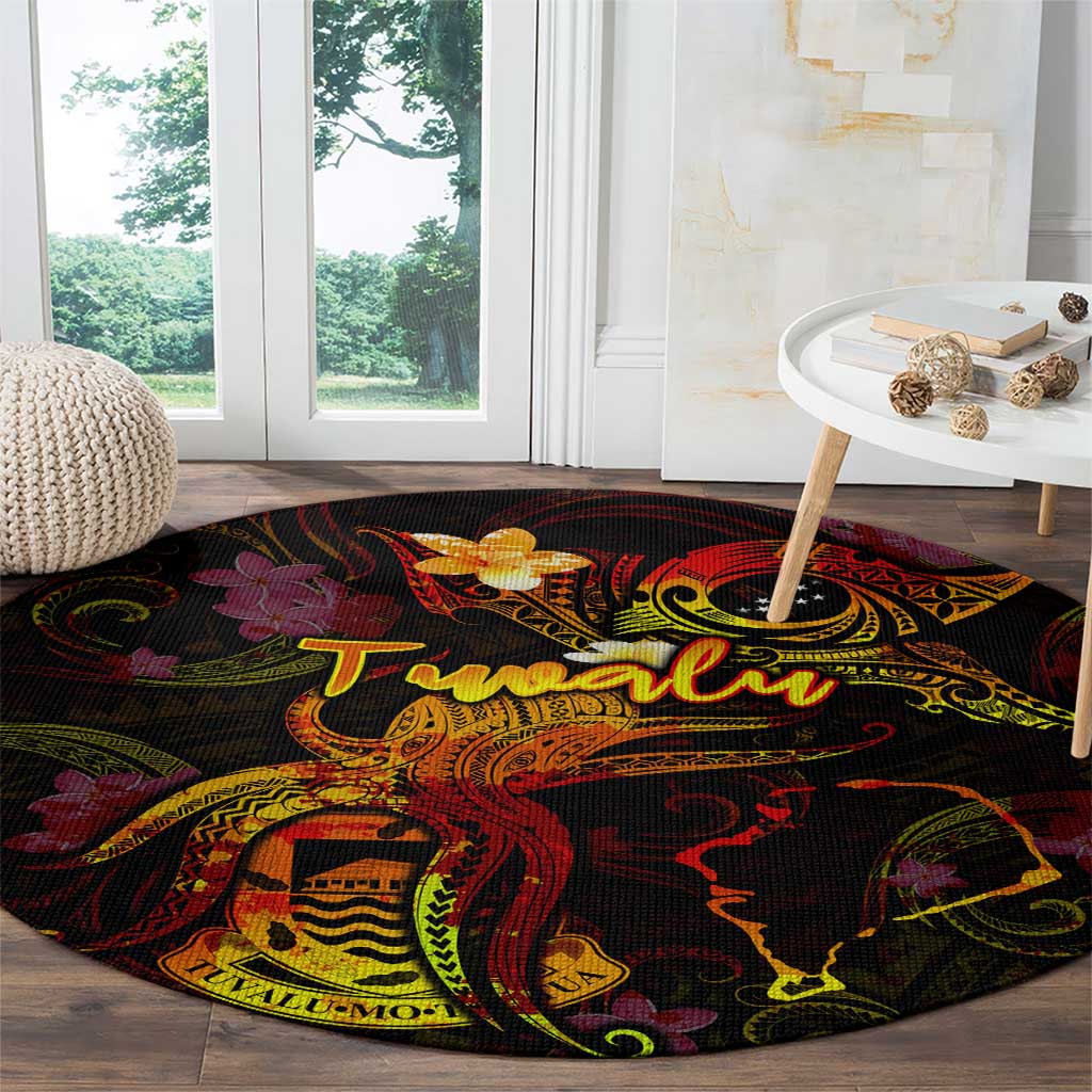 Tuvalu Round Carpet Octopus Plumeria Polynesian Tattoo