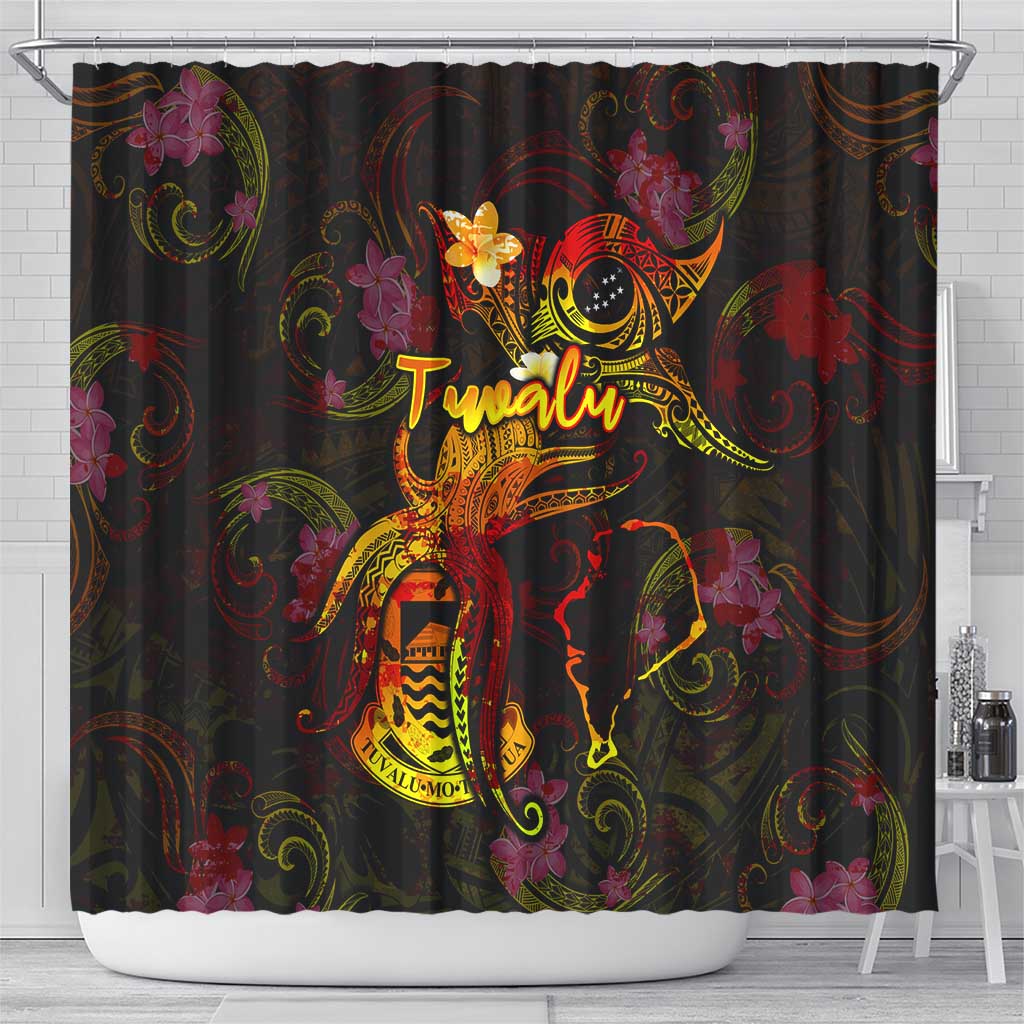 Tuvalu Shower Curtain Octopus Plumeria Polynesian Tattoo