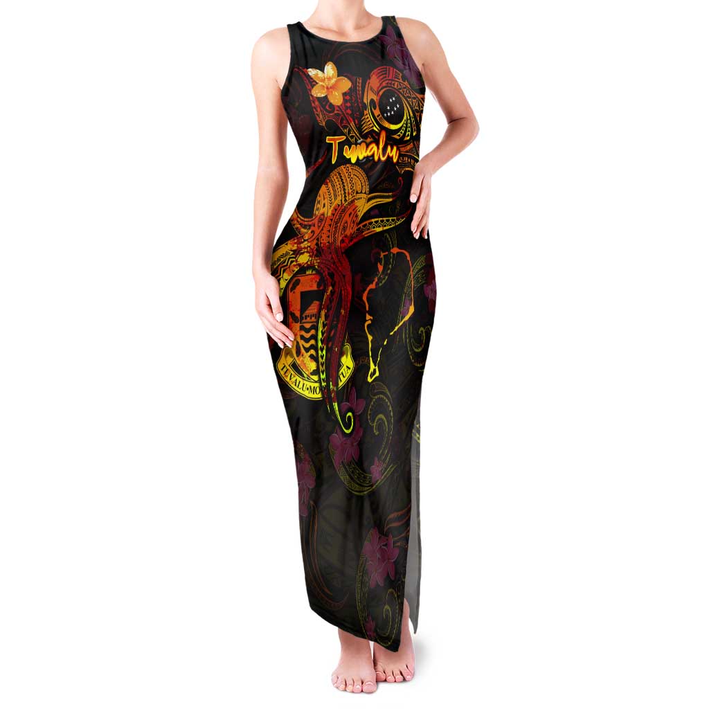 Tuvalu Tank Maxi Dress Octopus Plumeria Polynesian Tattoo