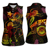 Tuvalu Women Sleeveless Polo Shirt Octopus Plumeria Polynesian Tattoo