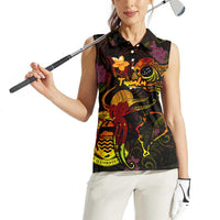 Tuvalu Women Sleeveless Polo Shirt Octopus Plumeria Polynesian Tattoo